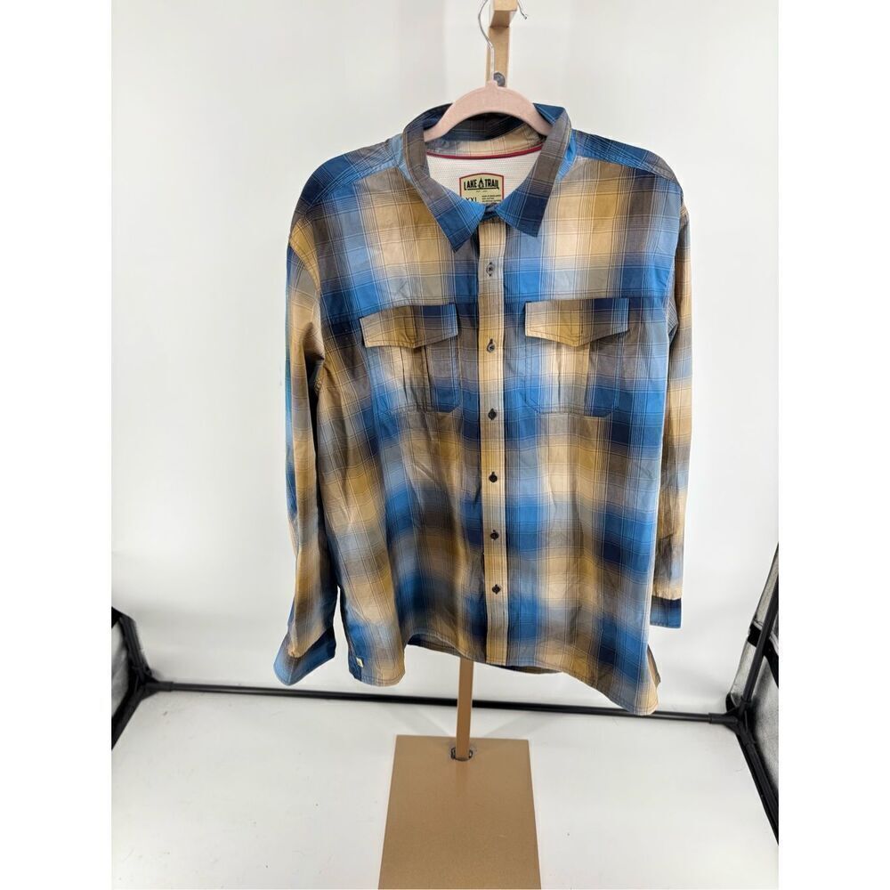 Lake Trail Plaid Button Down Shirt Long Sleeve Two Pocket Mens XXL